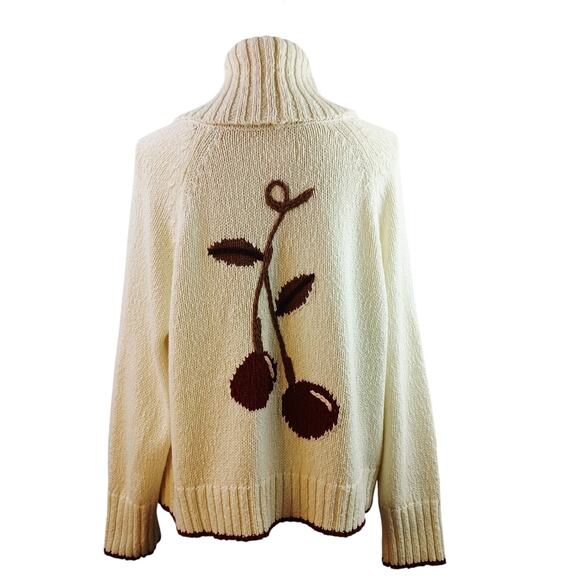 Maeve By Anthropologie SZ LP Cardigan Embroidered Cherries-Ivory- Shawl Collar - Picture 5 of 6